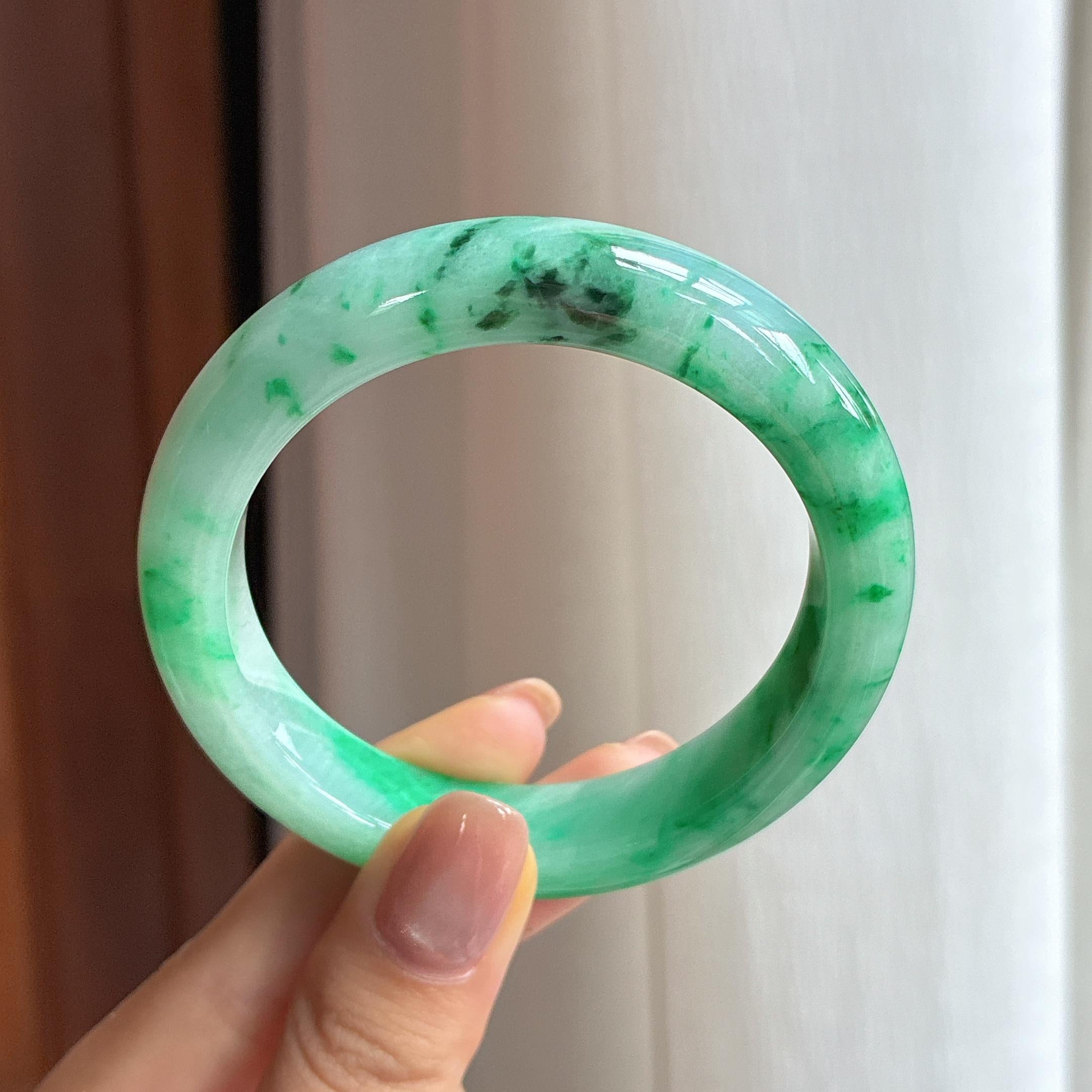 糯冰飘花翡翠平安镯（53mm)（yc424287）
