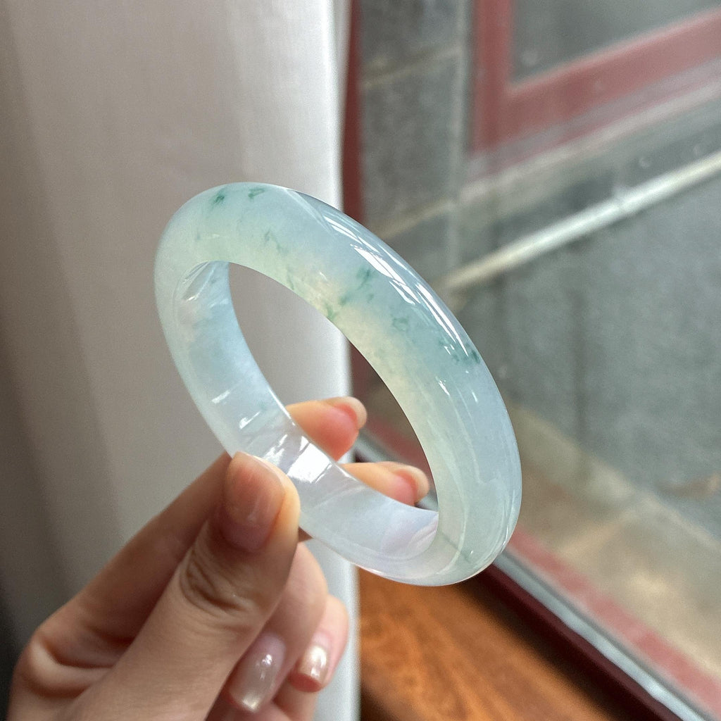 冰种飘花正圈平安镯 54圈 天然缅甸A货翡翠（yc484012）