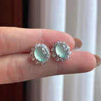 Bộ ba Ngọc Phỉ Thúy Myanmar tự nhiên loại A 18k đính đá băng chủng nền xanh nhạt phát quang (yc451547)