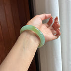 糯冰晴底带黄翡正圈平安镯 57圈 天然缅甸A货翡翠（yc441203）