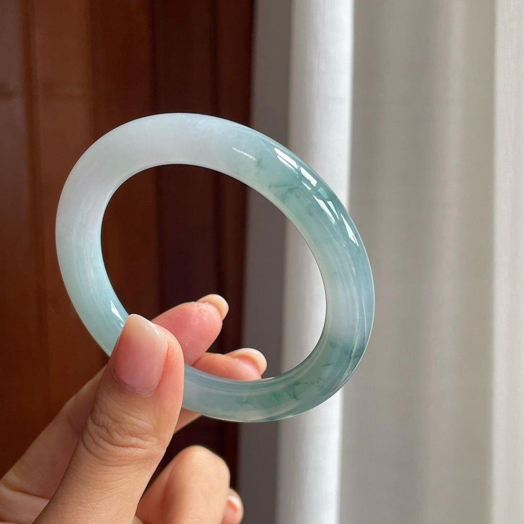 糯冰飘花翡翠圆条手镯（55mm）（yc397228）