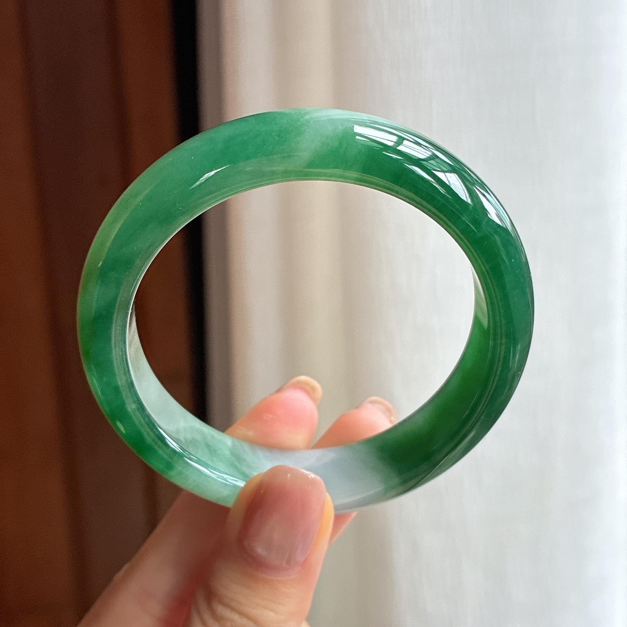 冰种带色翡翠平安镯（53.2mm)（yc424263）