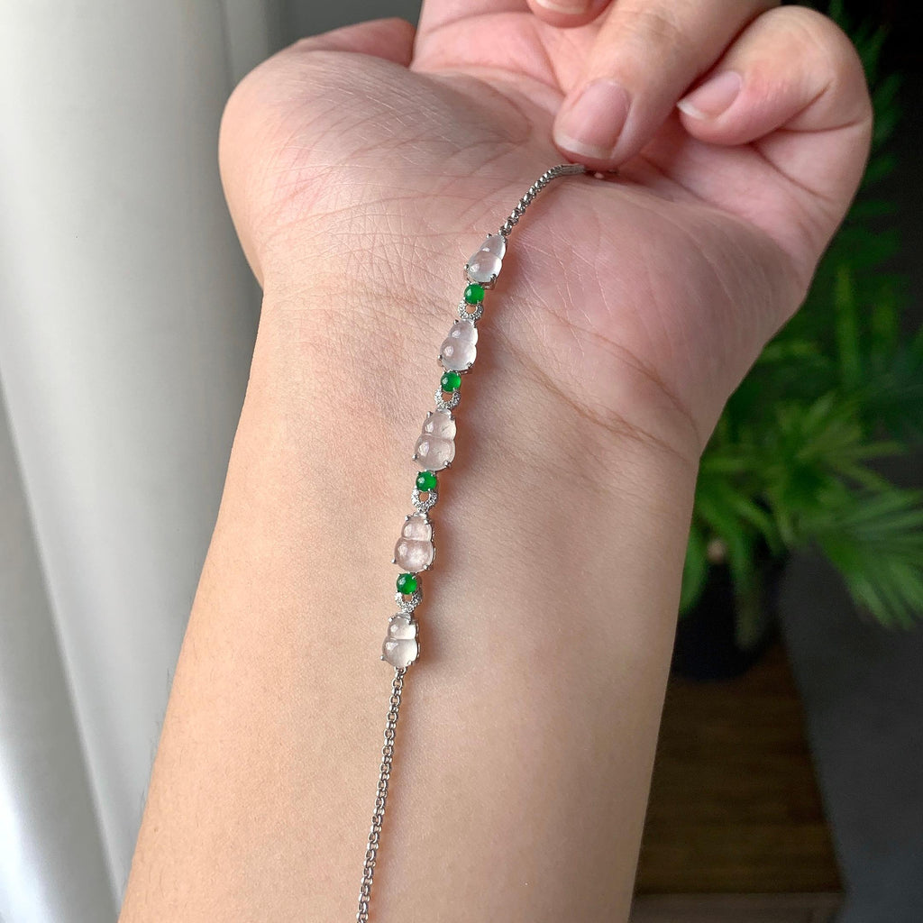 18K金钻镶糯冰种无色葫芦手链（yc215980）