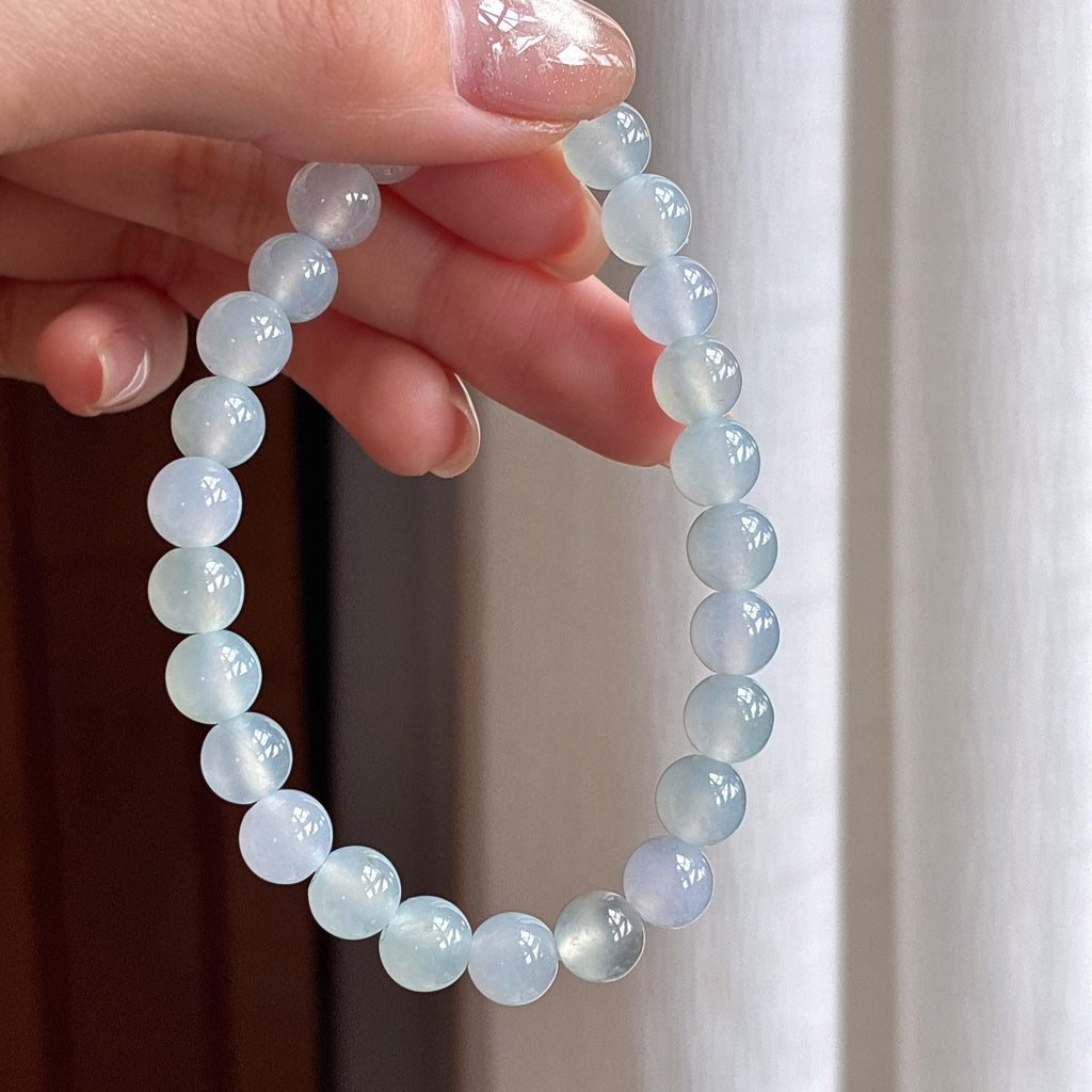 糯冰白色翡翠珠串手串天然缅甸A货翡翠（yc438513）