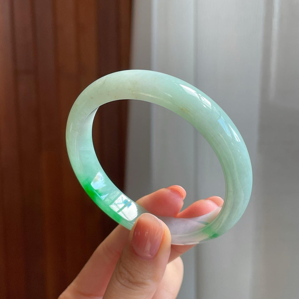 糯冰飘花翡翠平安镯（56mm)（yc323899）