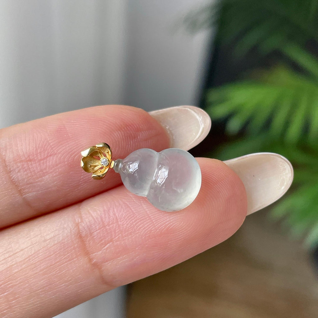 18k金镶冰种无色葫芦吊坠       天然缅甸A货翡翠（yc421319）