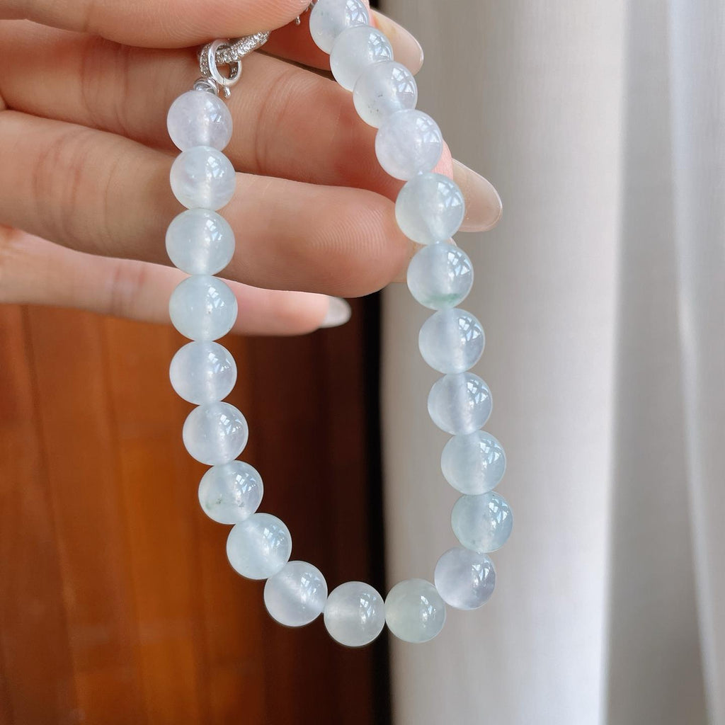 冰种无色飘花翡翠珠串手串（yc242100）