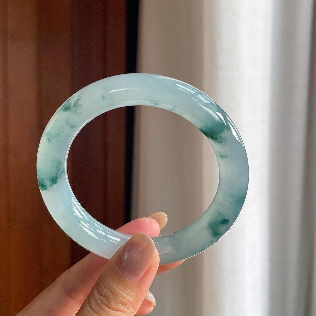 冰种飘花翡翠圆条手镯(58mm)（yc423148）