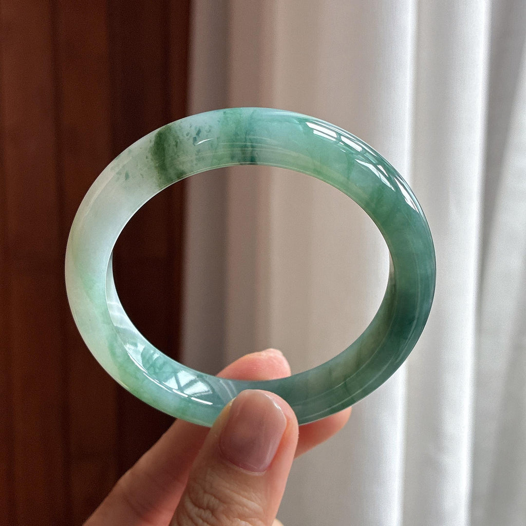 糯冰飘花正圈平安镯 56圈 天然缅甸A货翡翠（yc464563）