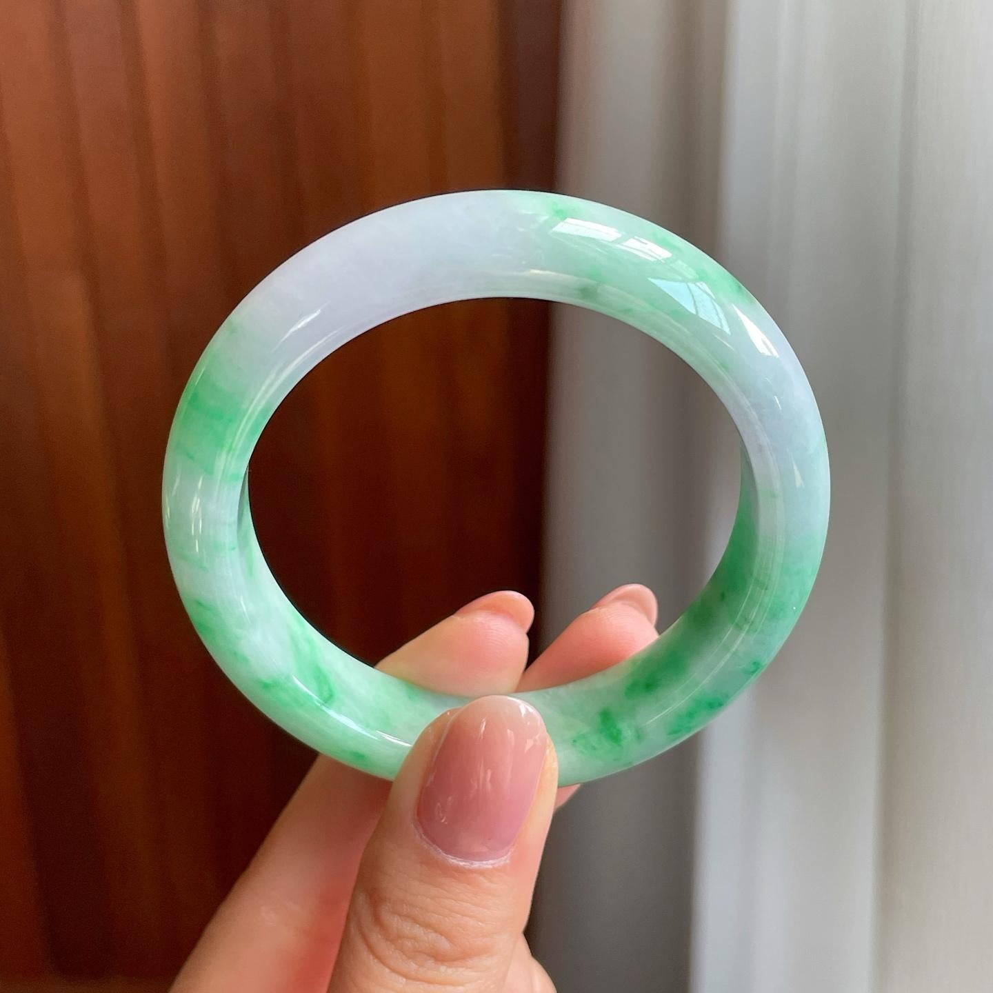 糯冰飘花翡翠平安镯（51.5mm)（yc323212）