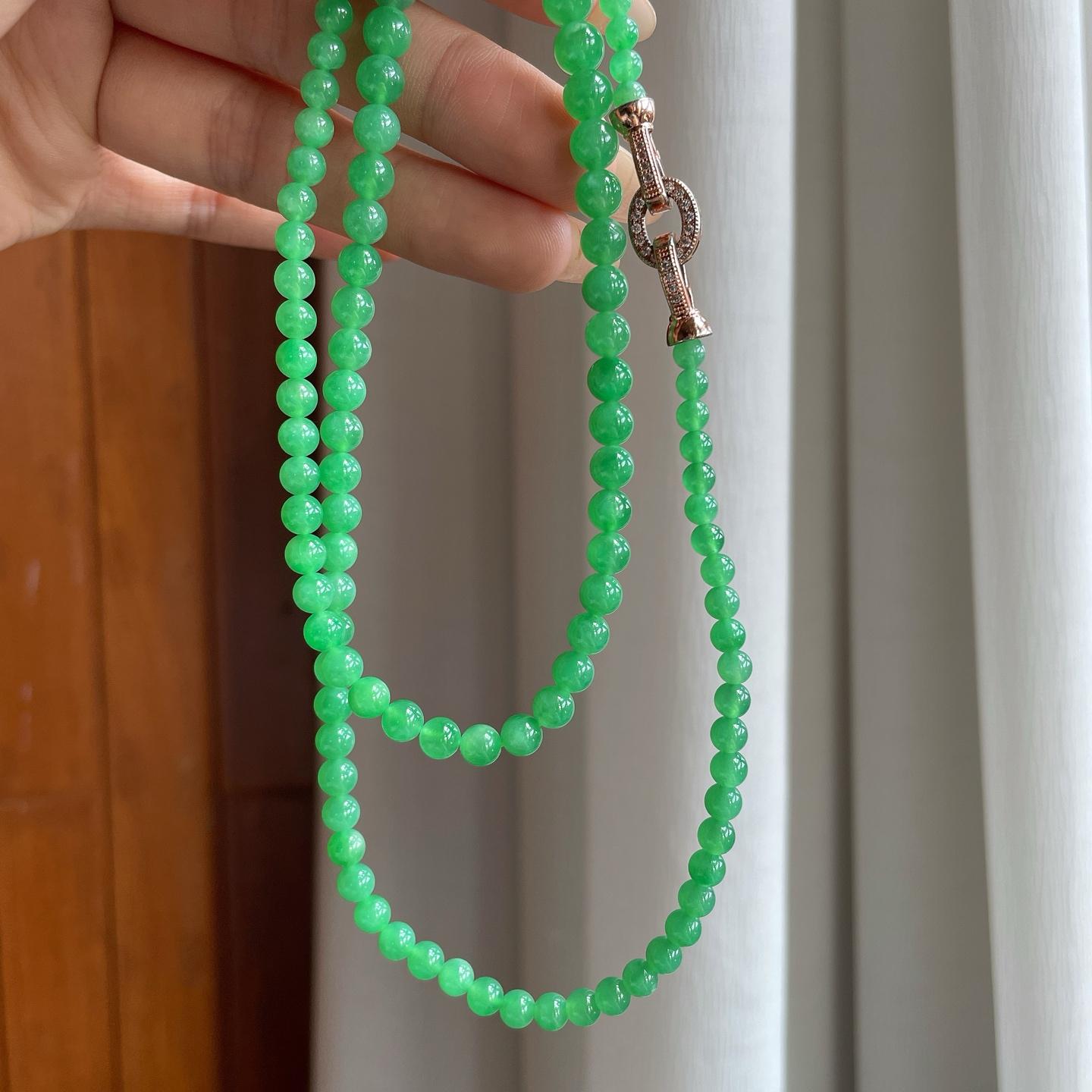 糯冰果绿满绿翡翠珠串项链（yc247170）
