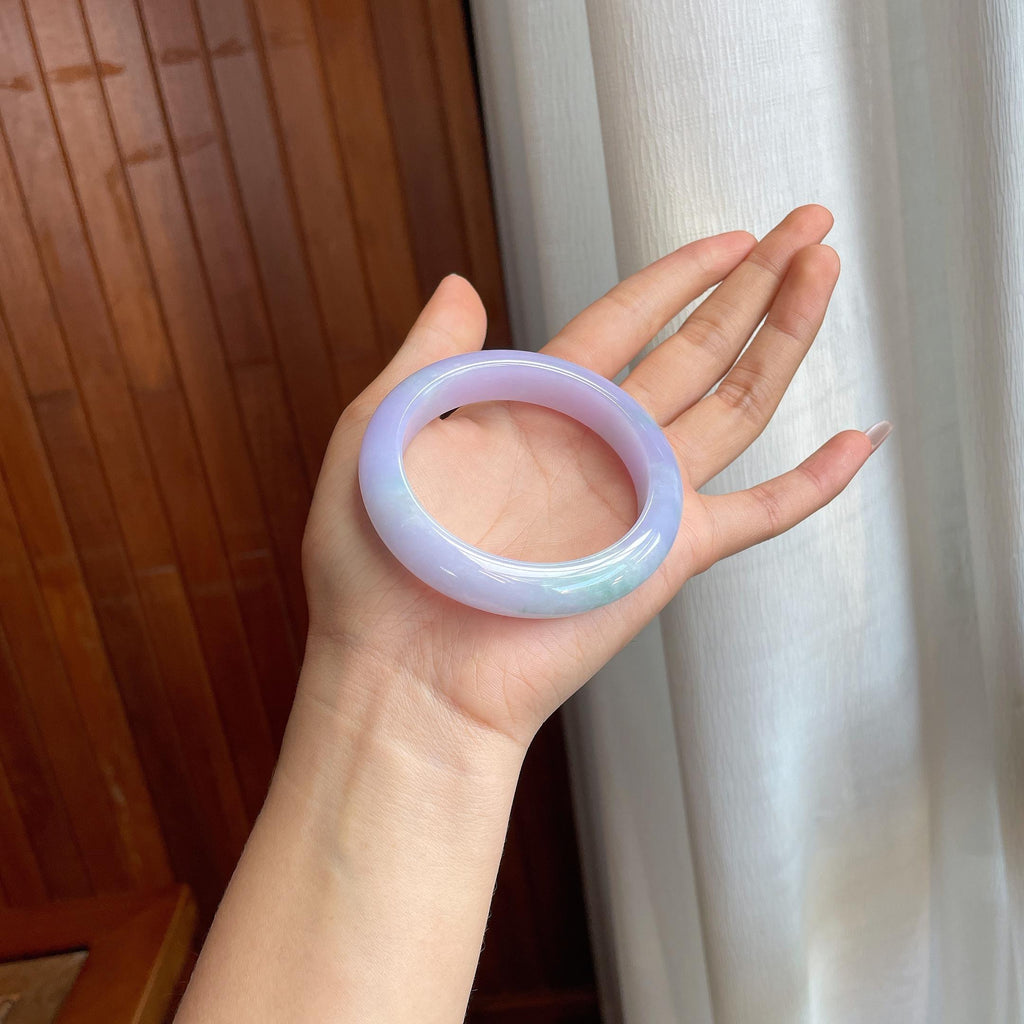 糯冰种春带彩翡翠平安镯（56.6mm)（yc316092）