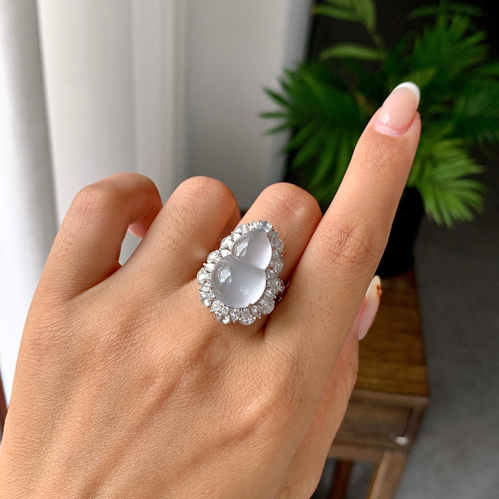 18k金钻镶高冰种无色葫芦戒指/吊坠（两用款）（yc255608）