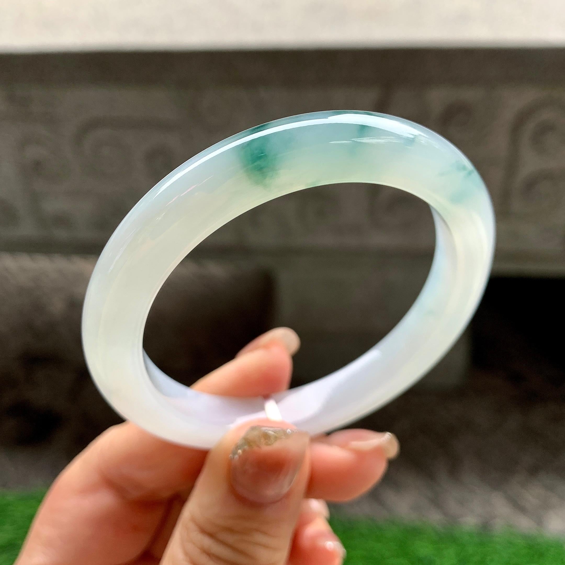 糯冰种飘花平安镯（52.8mm）（yc288713）
