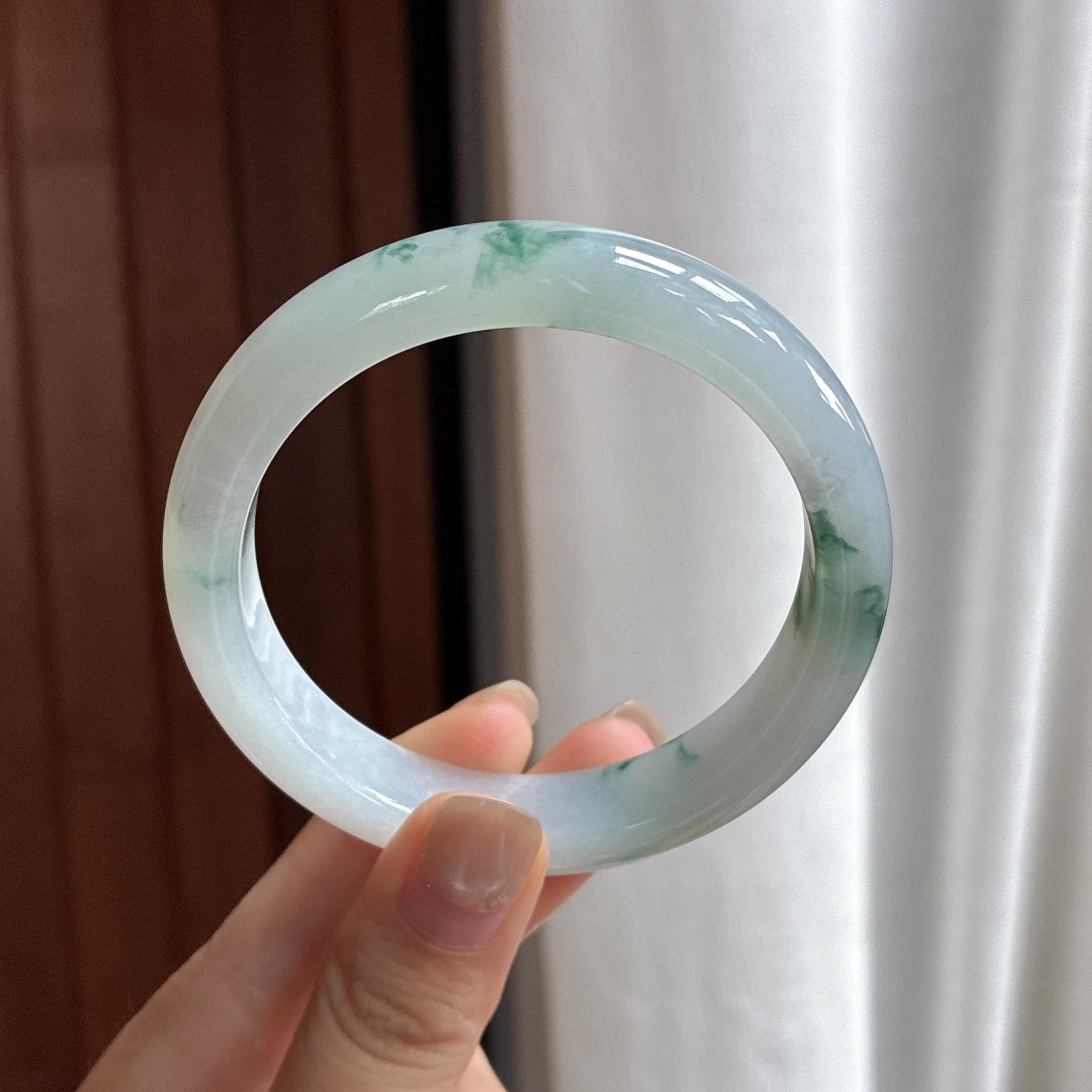 糯冰飘花正圈平安镯 56圈 天然缅甸A货翡翠（yc483596）