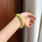 Vòng tay tròn ngọc phỉ thúy màu vàng băng như nếp đặc sắc, size 56, ngọc phỉ thúy tự nhiên loại A Myanmar (yc450850)