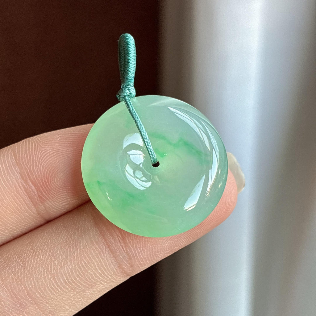 糯冰晴底飘绿花平安扣挂件（yc728726）