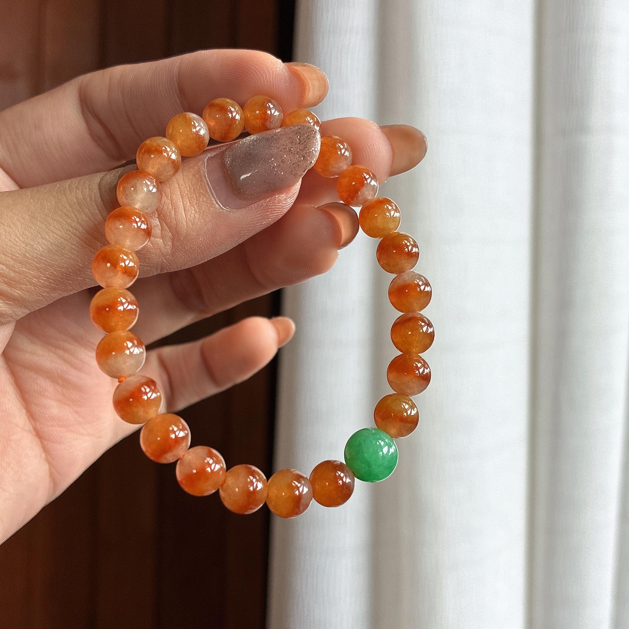 糯冰红翡手串 天然缅甸A货翡翠（yc456826）