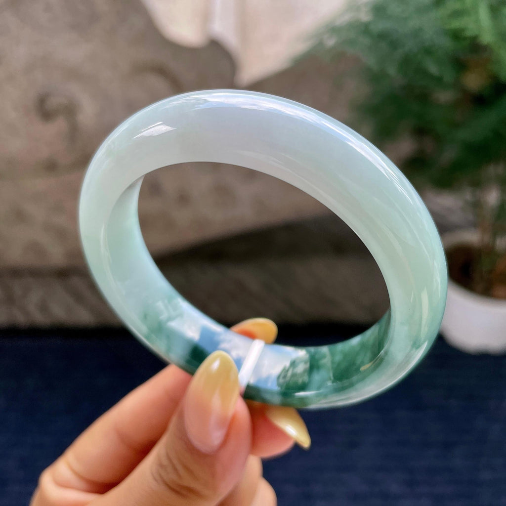 细糯种飘花正圈平安镯55.3圈 天然缅甸A货翡翠（yc483939）
