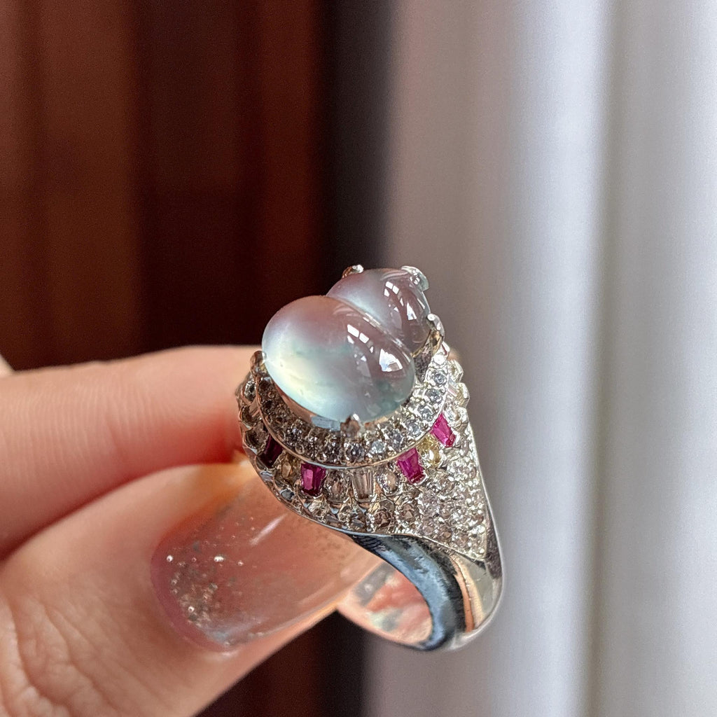 铜托高冰玻璃种葫芦蛋面 天然A货缅甸翡翠（yc485347）