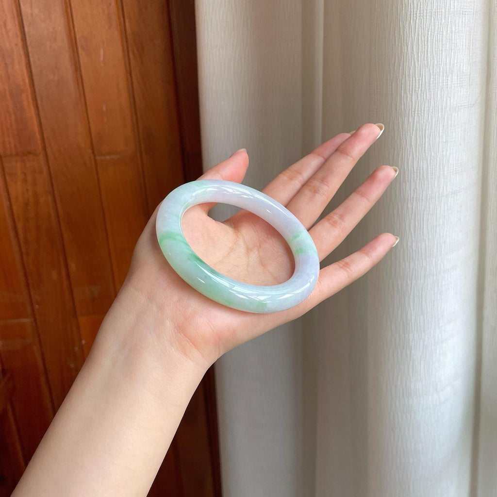 糯冰带色翡翠圆条手镯（57.3mm)（yc373950）