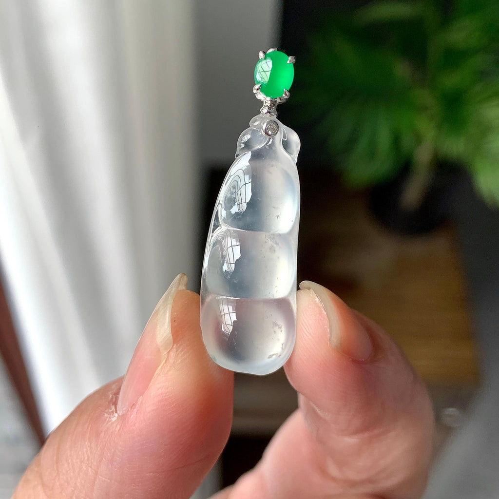 18K金钻镶冰种无色福豆吊坠（yc255618）