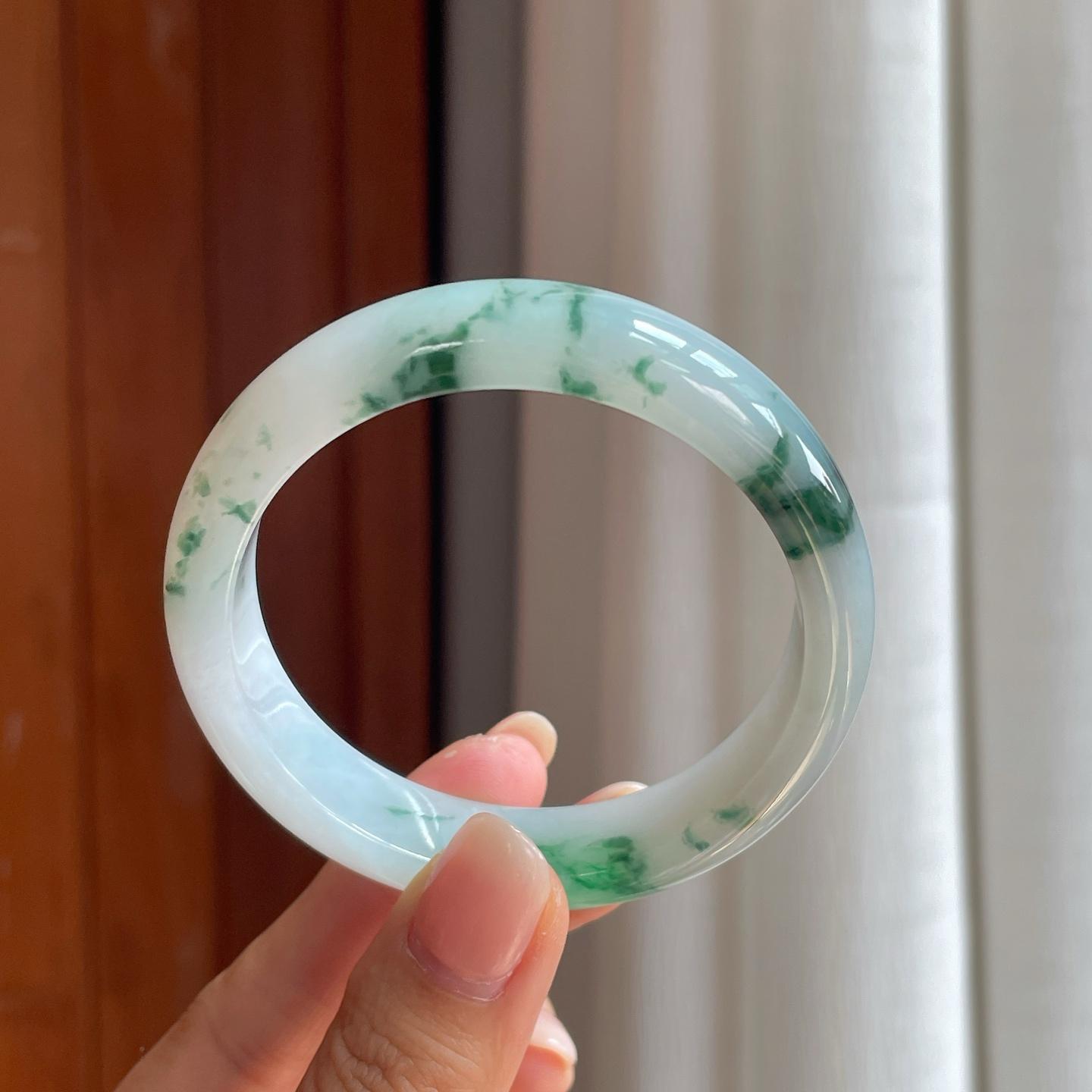 糯冰特色飘花翡翠平安镯（55mm）（yc407678）