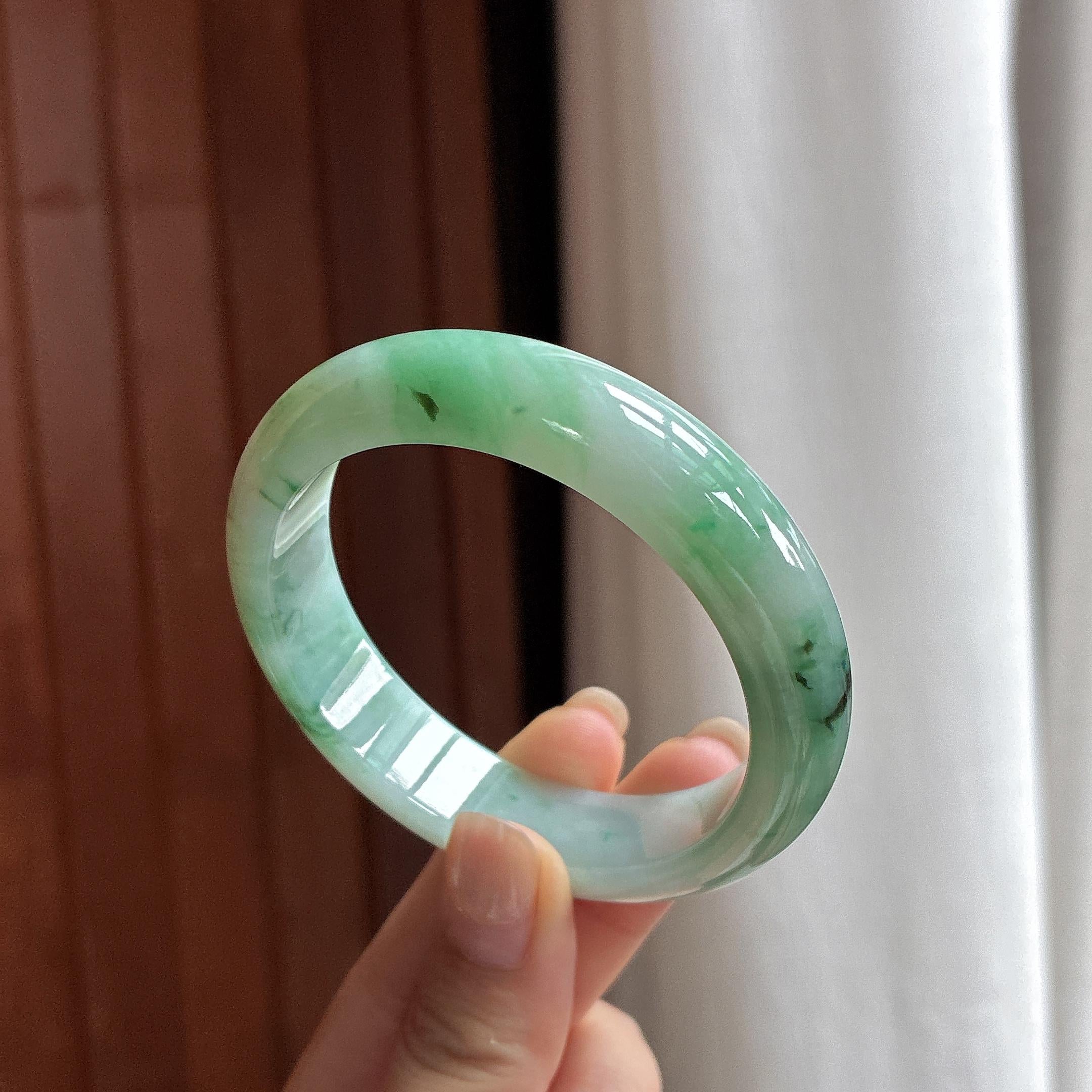 糯冰飘花正圈平安镯 54圈 天然缅甸A货翡翠（yc483936）