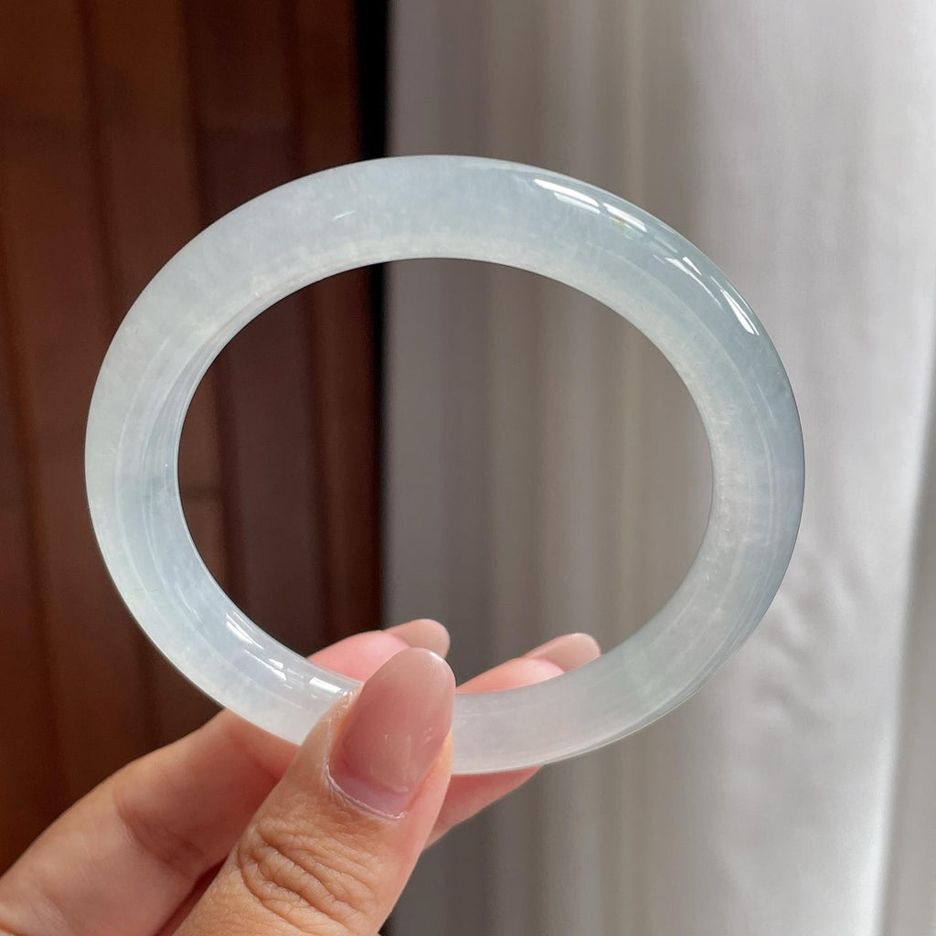 冰种淡底色圆条手镯 54圈 天然缅甸A货翡翠（yc693809）
