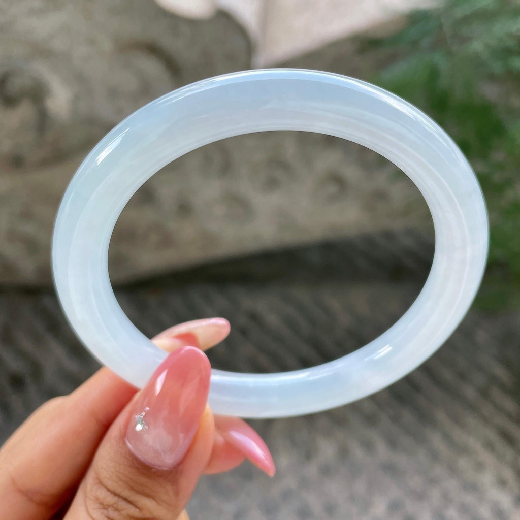 糯冰种带底色圆条手镯58.7圈        天然缅甸A货翡翠（yc431587）