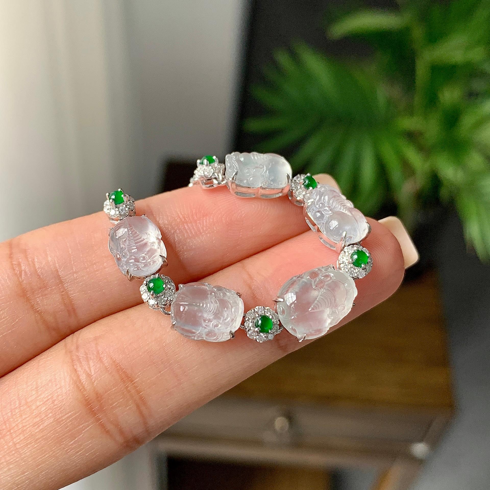 18k金冰种无色貔貅手链（yc233834）