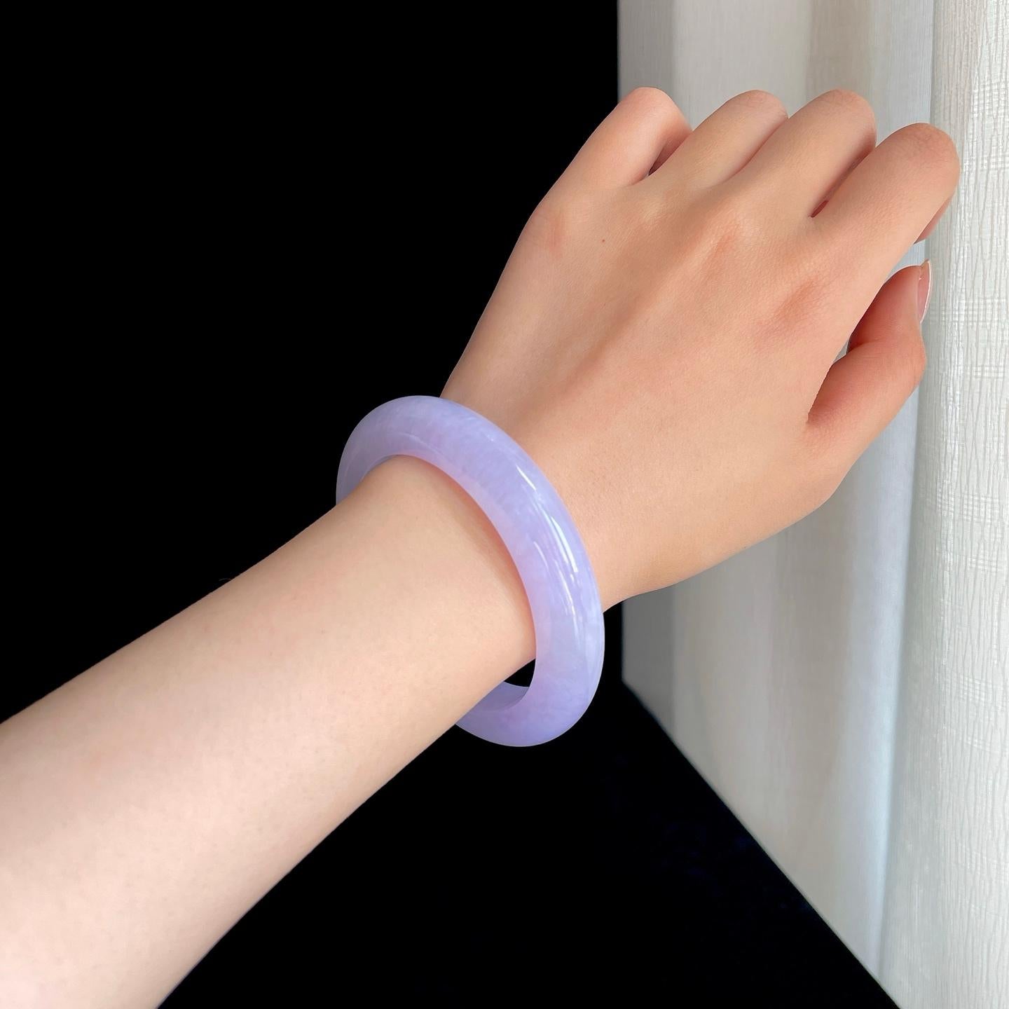 糯冰种紫罗兰翡翠平安镯（54.6mm)（yc349447）