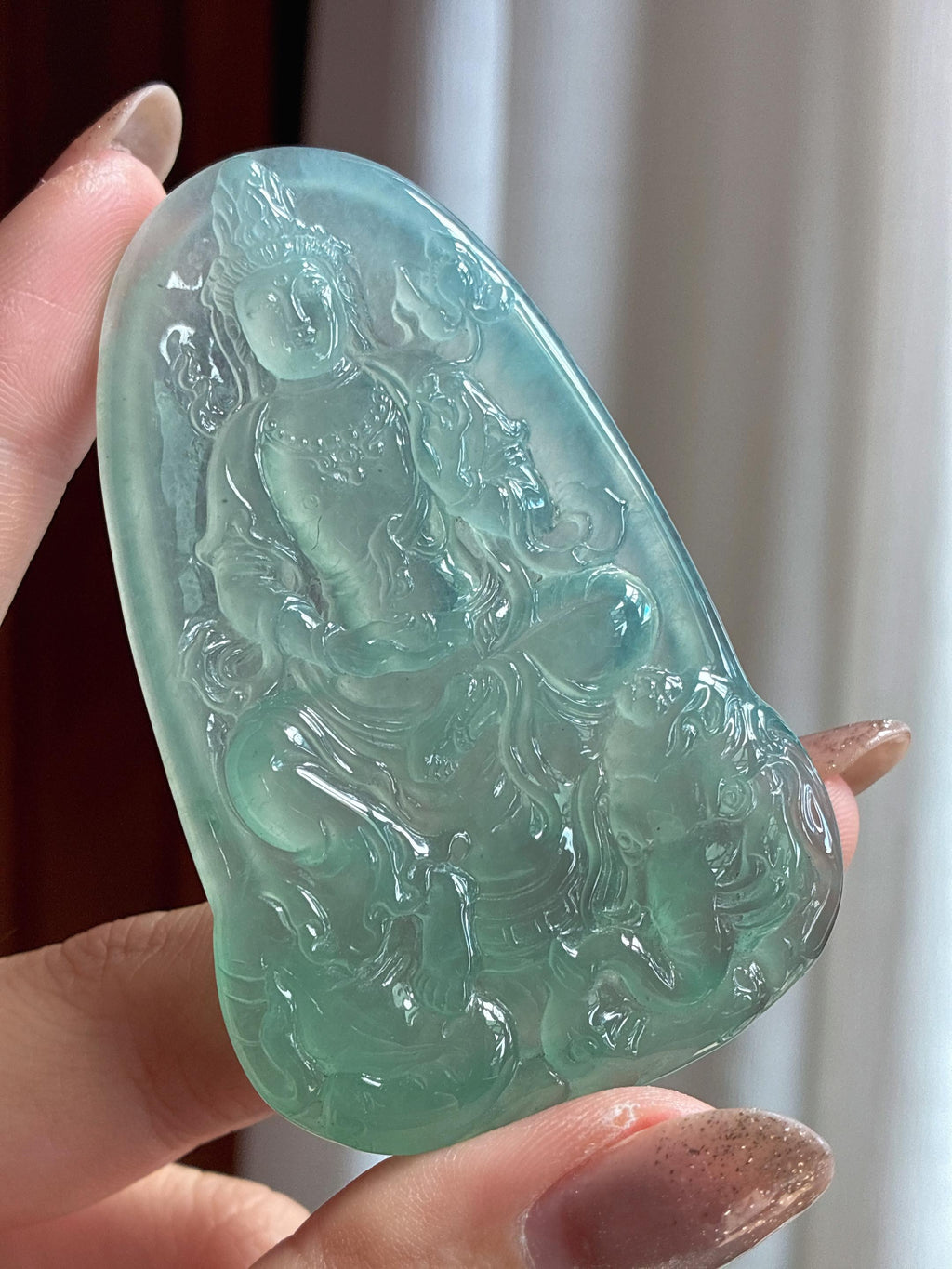 冰种蓝晴底普贤 天然缅甸A货翡翠（yc453205）