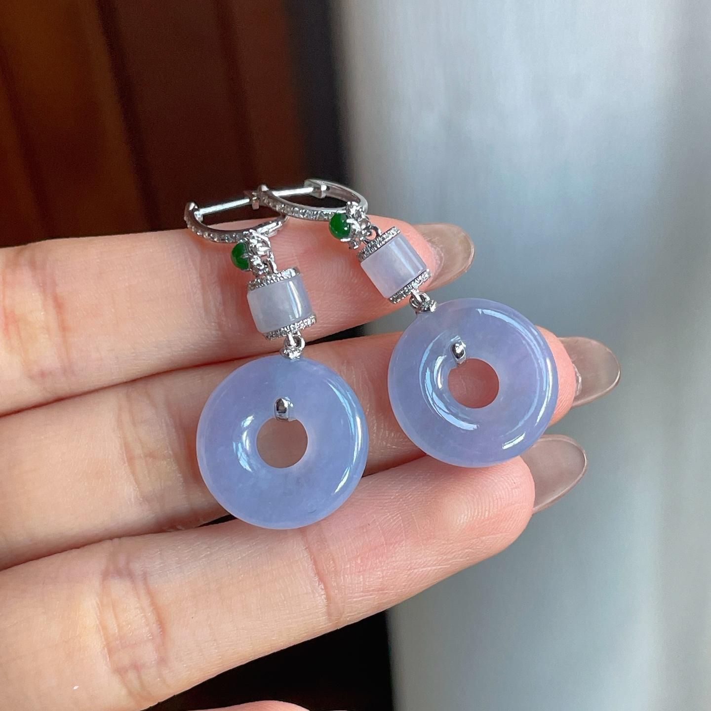 18k金钻镶冰种紫罗兰翡翠甜甜圈耳包（yc187351）