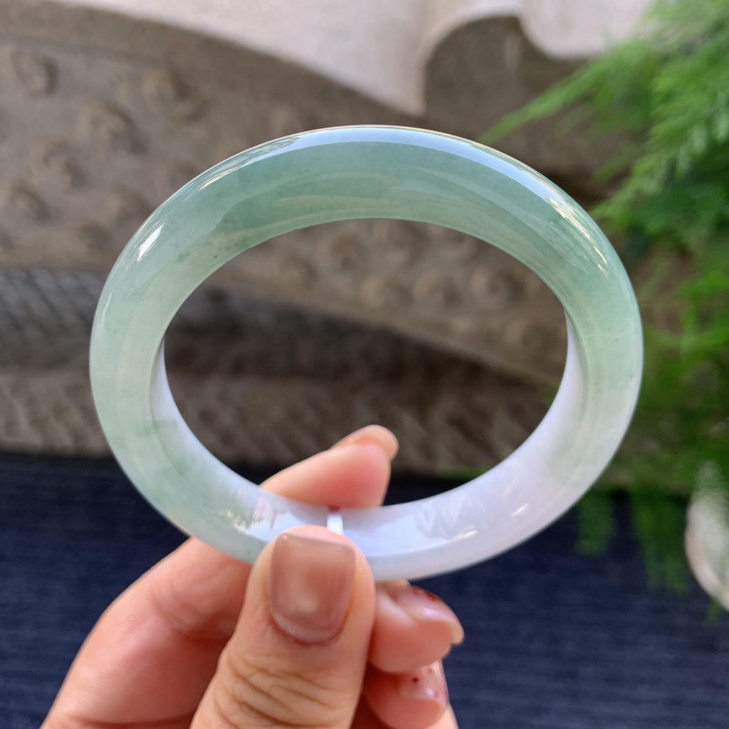 细糯种油青半山水正圈平安镯 55圈口 天然缅甸A货翡翠（yc347583）