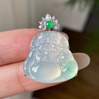 18k金钻镶冰种飘绿花佛公吊坠    天然缅甸A货翡翠（yc346953）