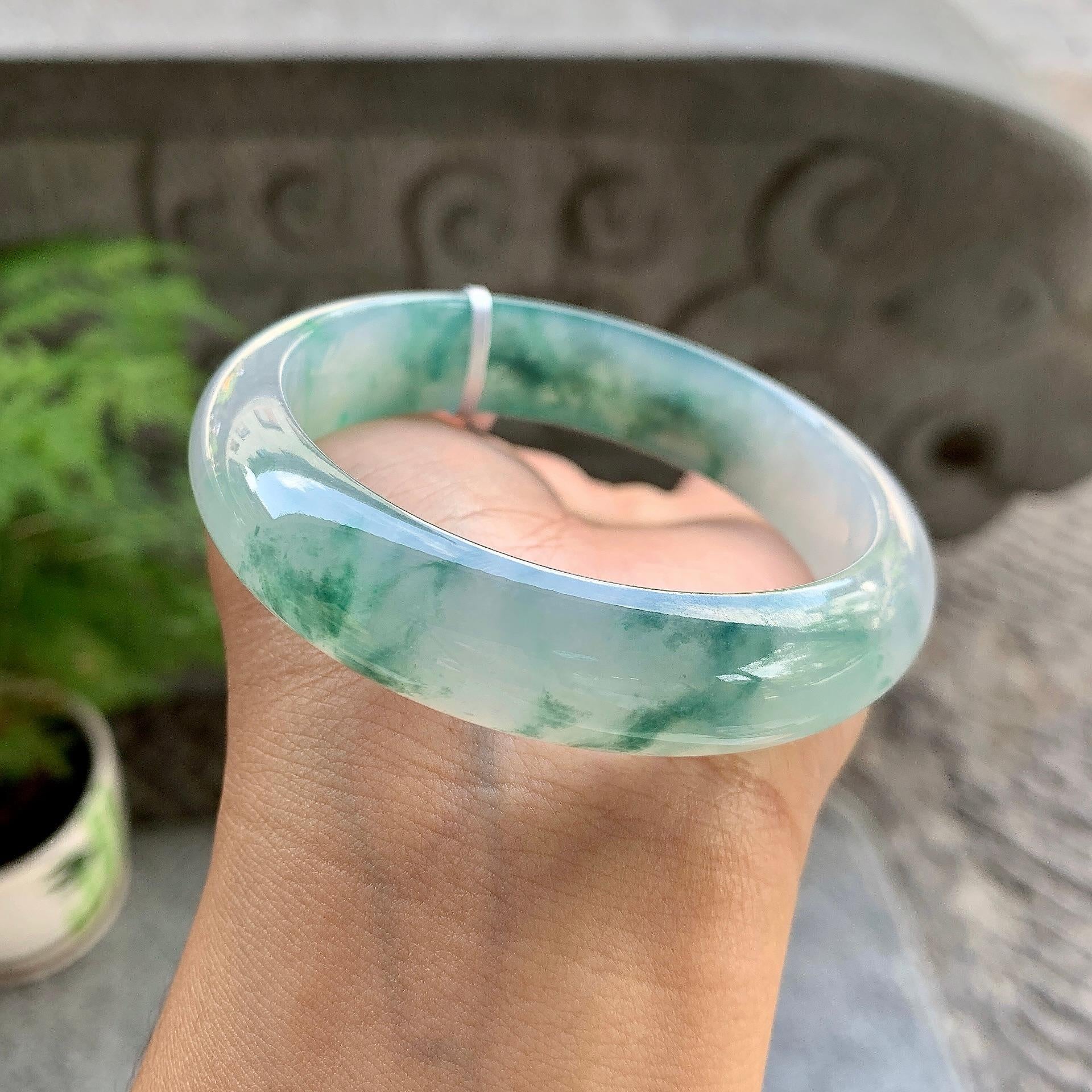 糯冰种飘花平安镯（57.5mm）（yc195368）