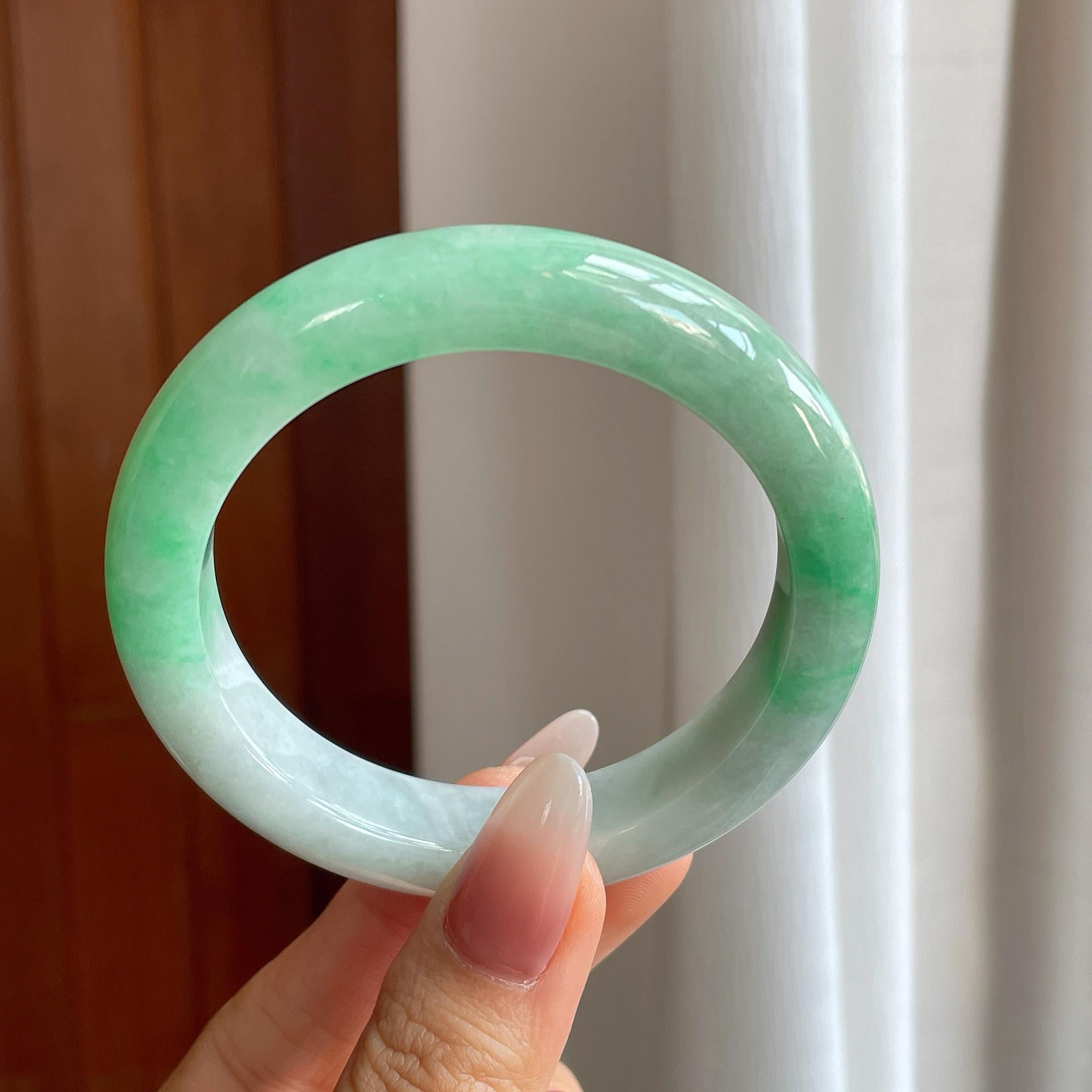 糯种带色翡翠平安镯（56.3mm）（yc296384）