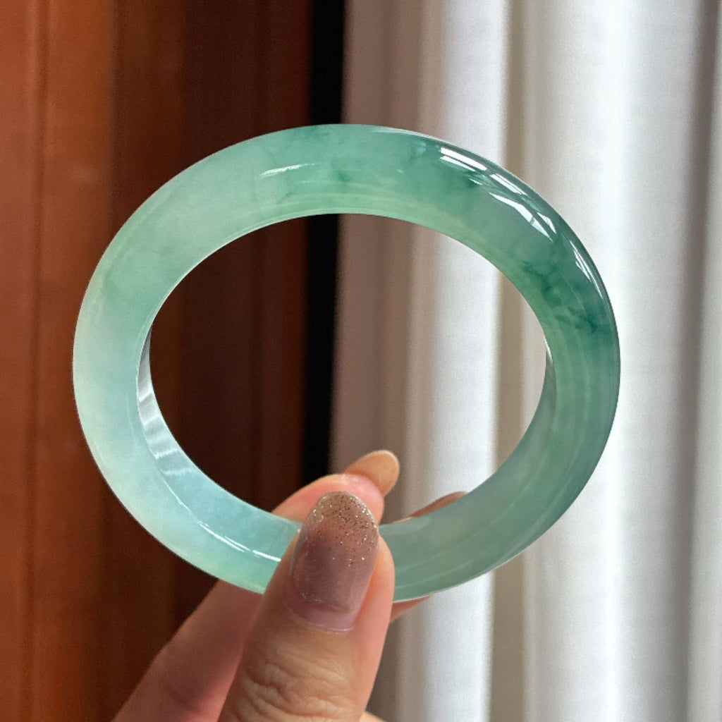 冰种飘花正圈平安镯 57圈 天然缅甸A货翡翠（yc454602）