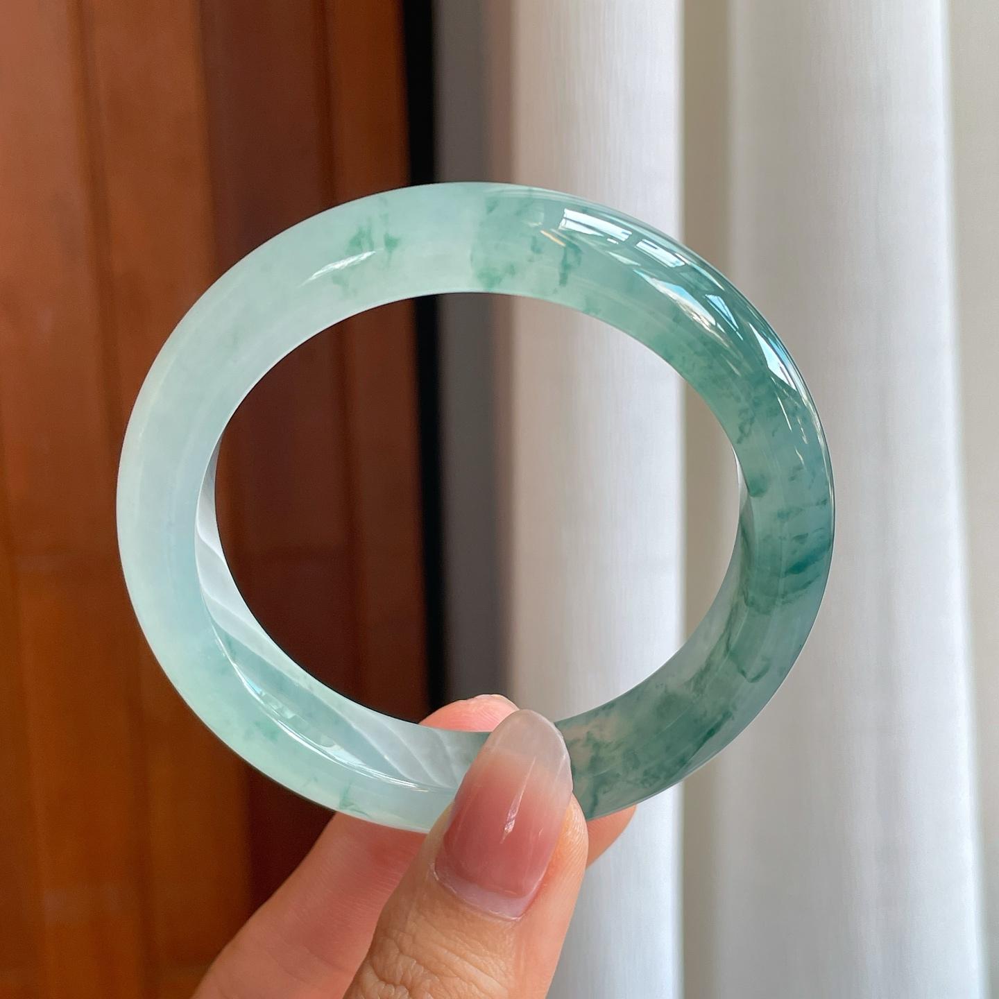 冰种飘花翡翠平安镯（56.8mm）（yc310946）