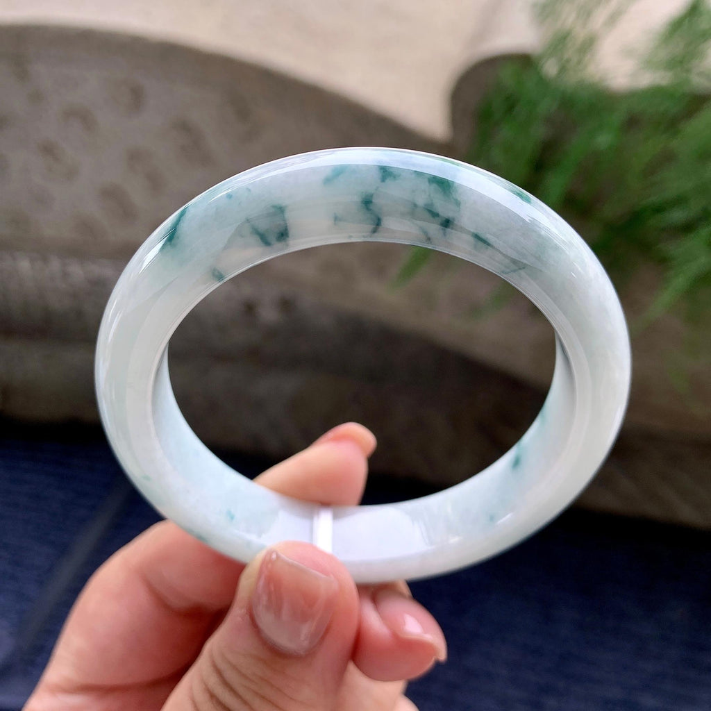 糯种飘蓝花正圈平安镯 54圈口 天然缅甸A货翡翠（yc481920）