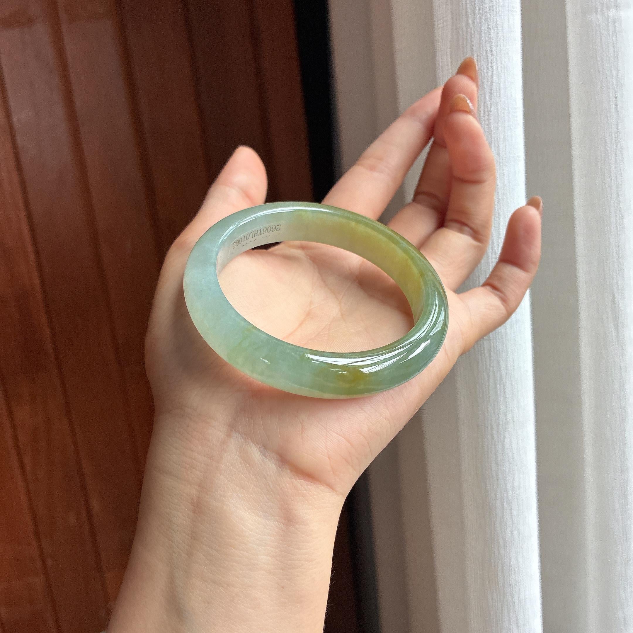 Vòng tay bọc vàng ngọc phỉ thúy vòng tròn băng chủng 57 vòng, ngọc phỉ thúy tự nhiên loại A Myanmar (yc451528)