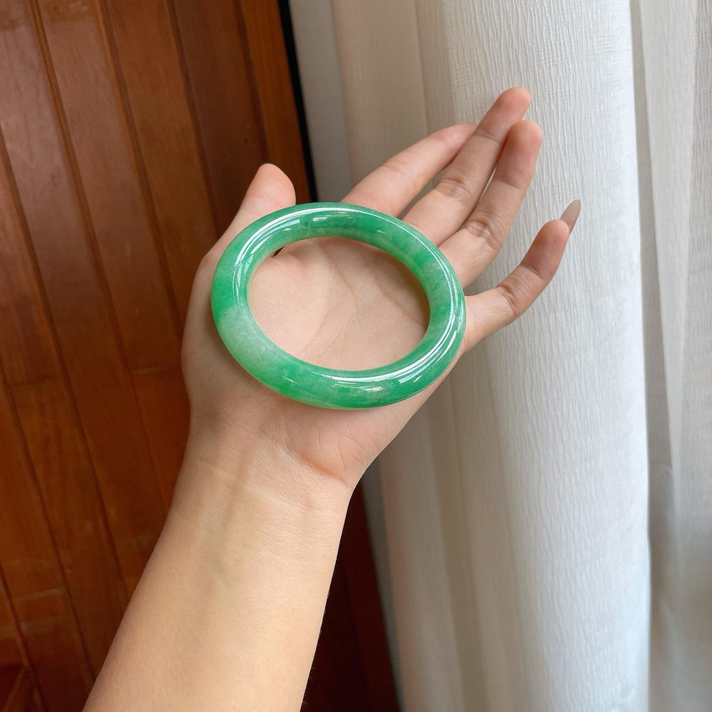 糯冰满绿翡翠圆条手镯（58mm）（yc312275）