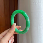 糯冰满绿翡翠圆条手镯（54mm)（yc436480）
