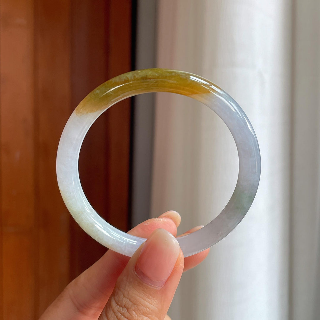 糯冰黄翡圆条翡翠手镯(53.5mm)（yc402810）