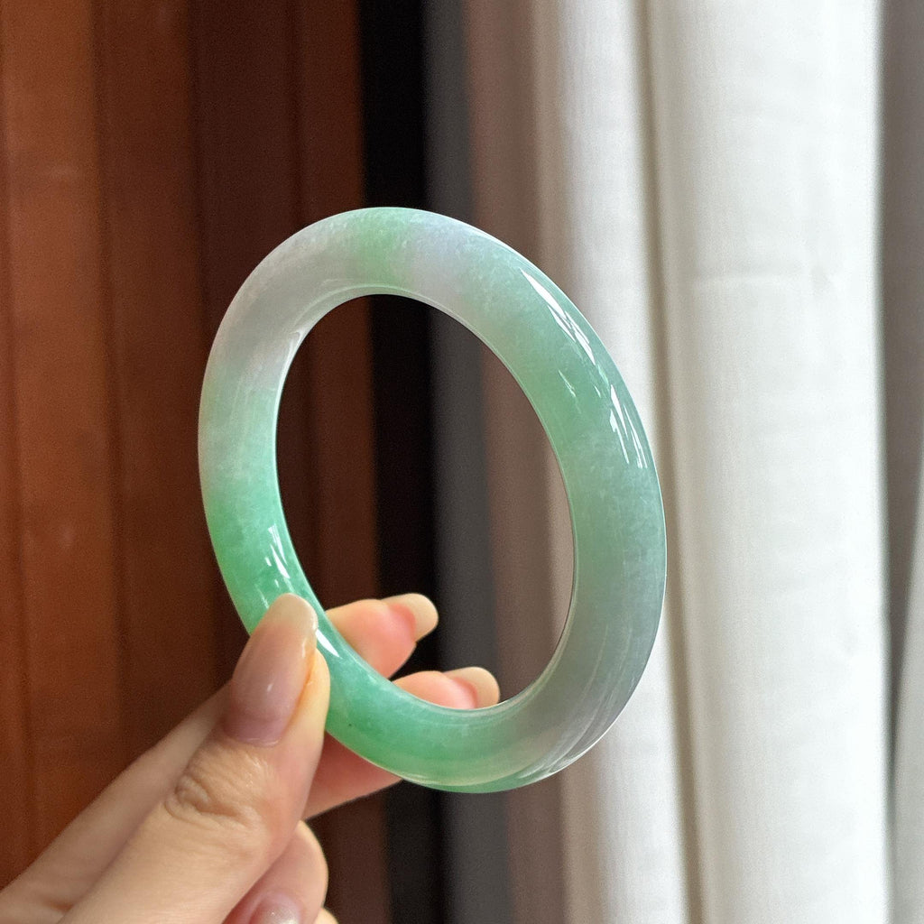 细糯种带色圆条手镯 56圈 天然缅甸A货翡翠（yc454460）