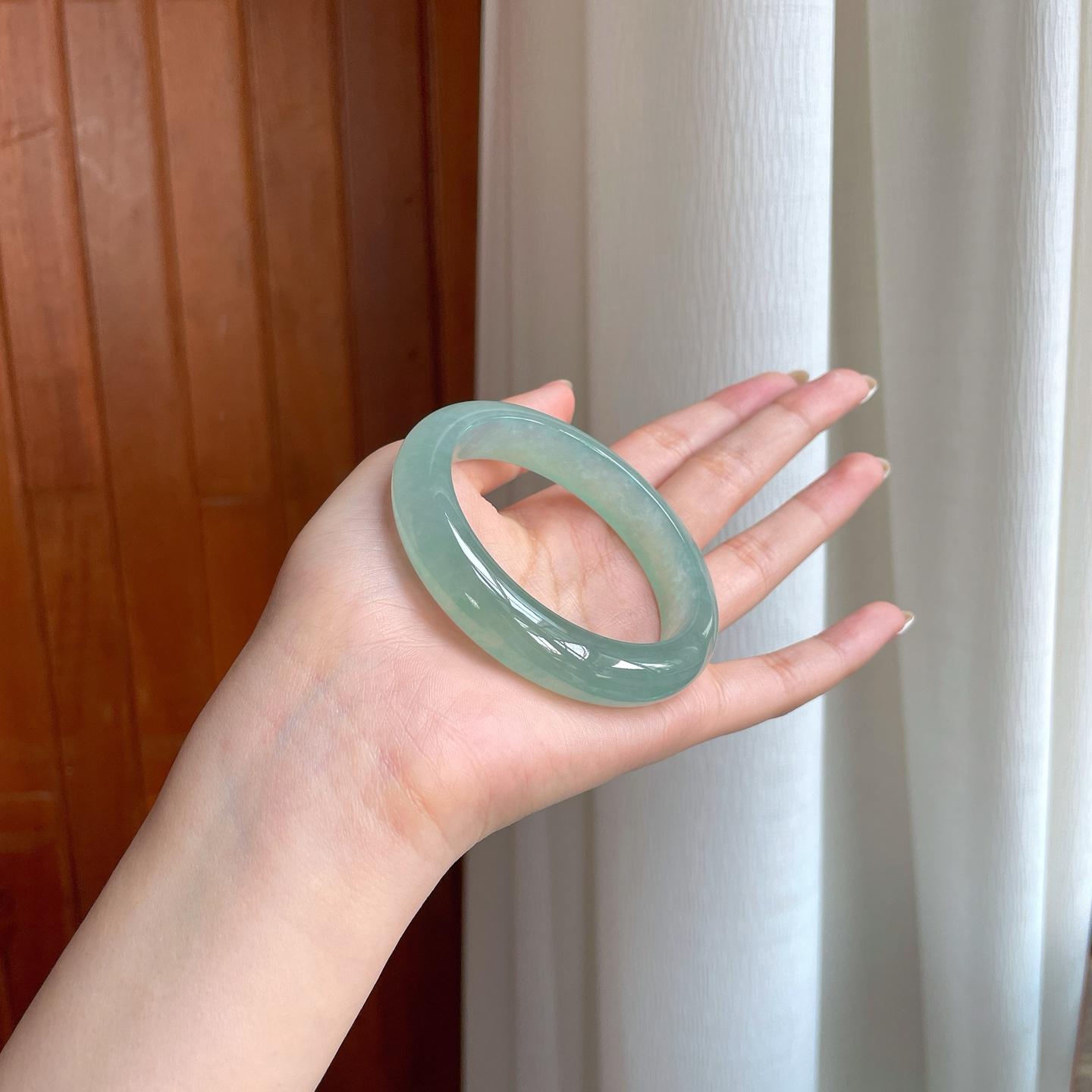 冰种晴水翡翠平安镯（54.7mm)（yc410231）