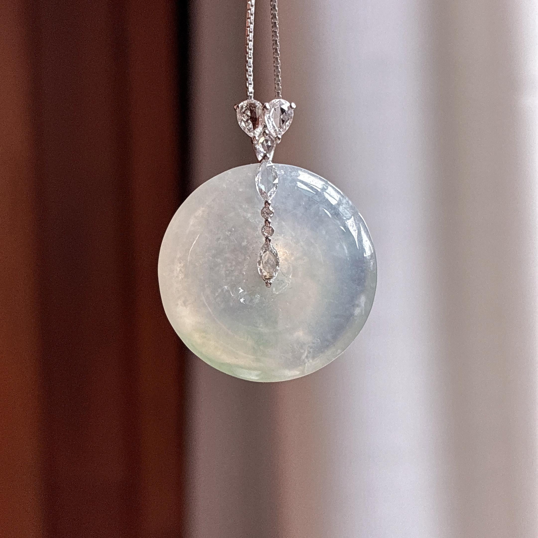 18k金扣头糯冰飘花平安扣挂件 天然缅甸A货翡翠（yc484015）