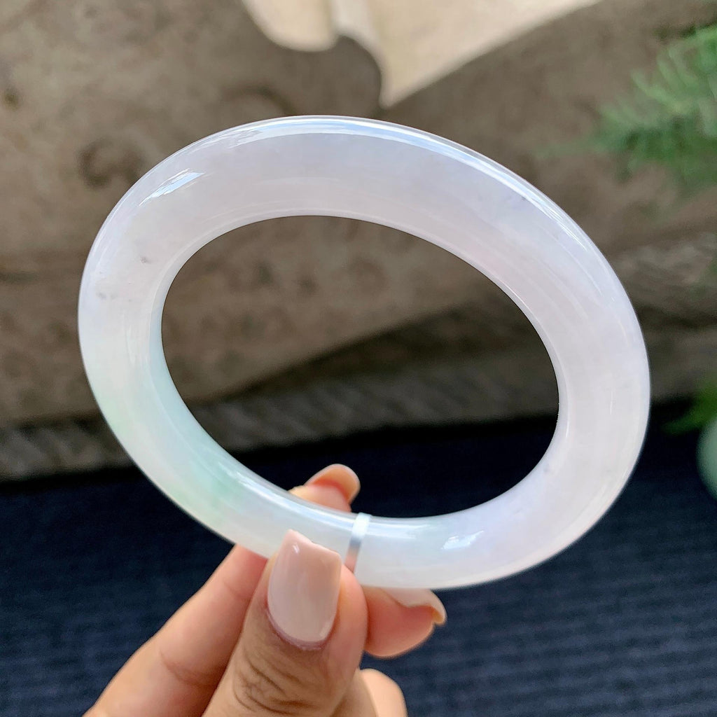 细糯种淡紫罗兰飘绿圆条手镯（57.6mm）（yc226055）