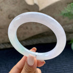 细糯种淡紫罗兰飘绿圆条手镯（57.6mm）（yc226055）